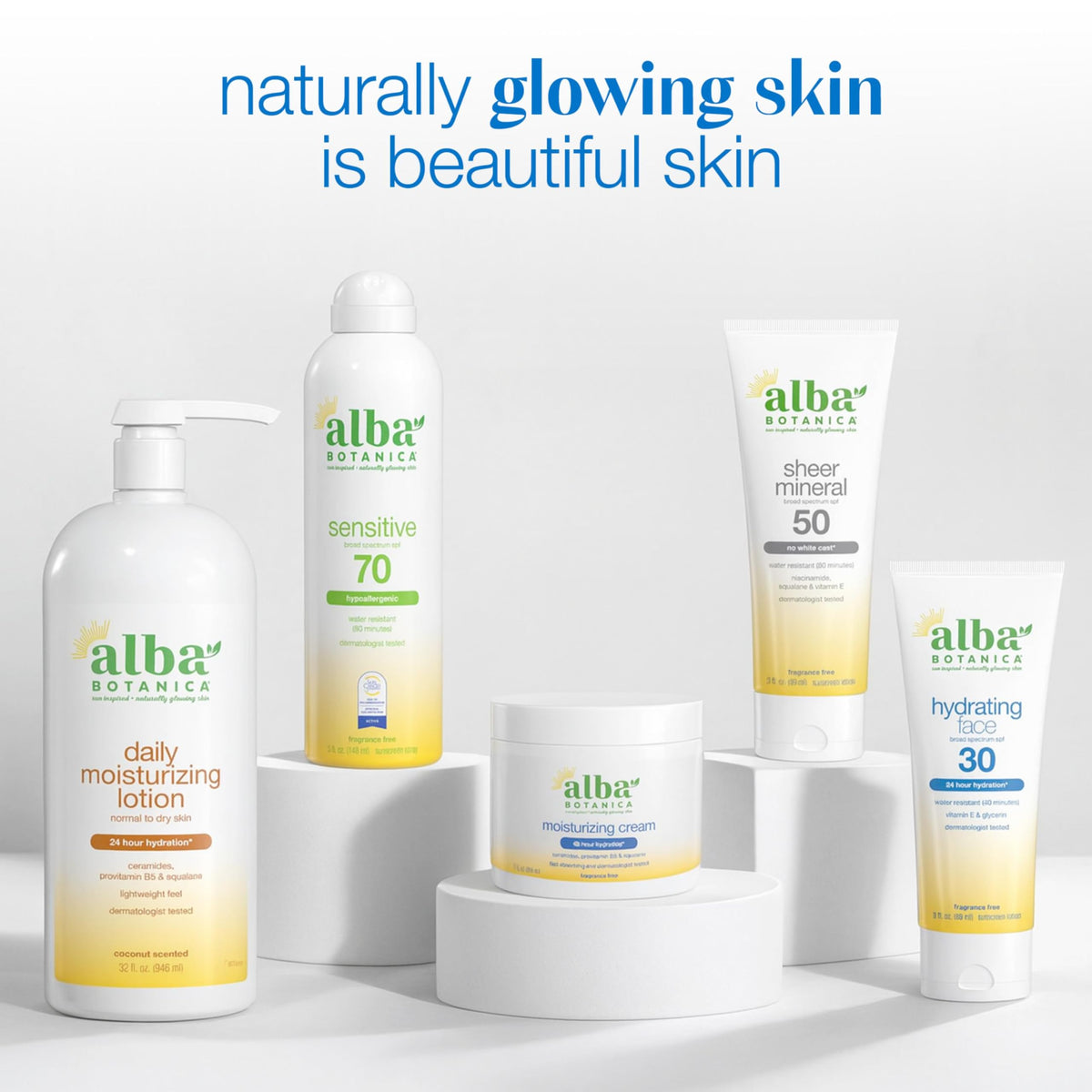 Alba Botanica bottle placed in a bathroom setting representing daily skincare routine
