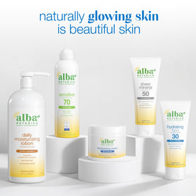 Alba Botanica bottle placed in a bathroom setting representing daily skincare routine