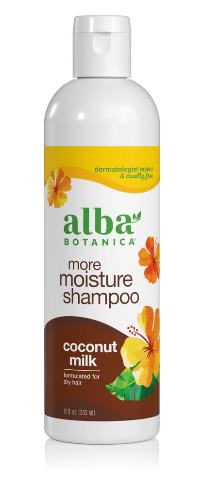 Alba Botanica bottle front view showing label and moisturizing coconut milk benefits