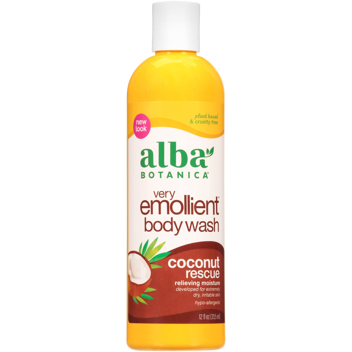 Alba Botanica bottle front view showing coconut rescue label and moisturizing benefit