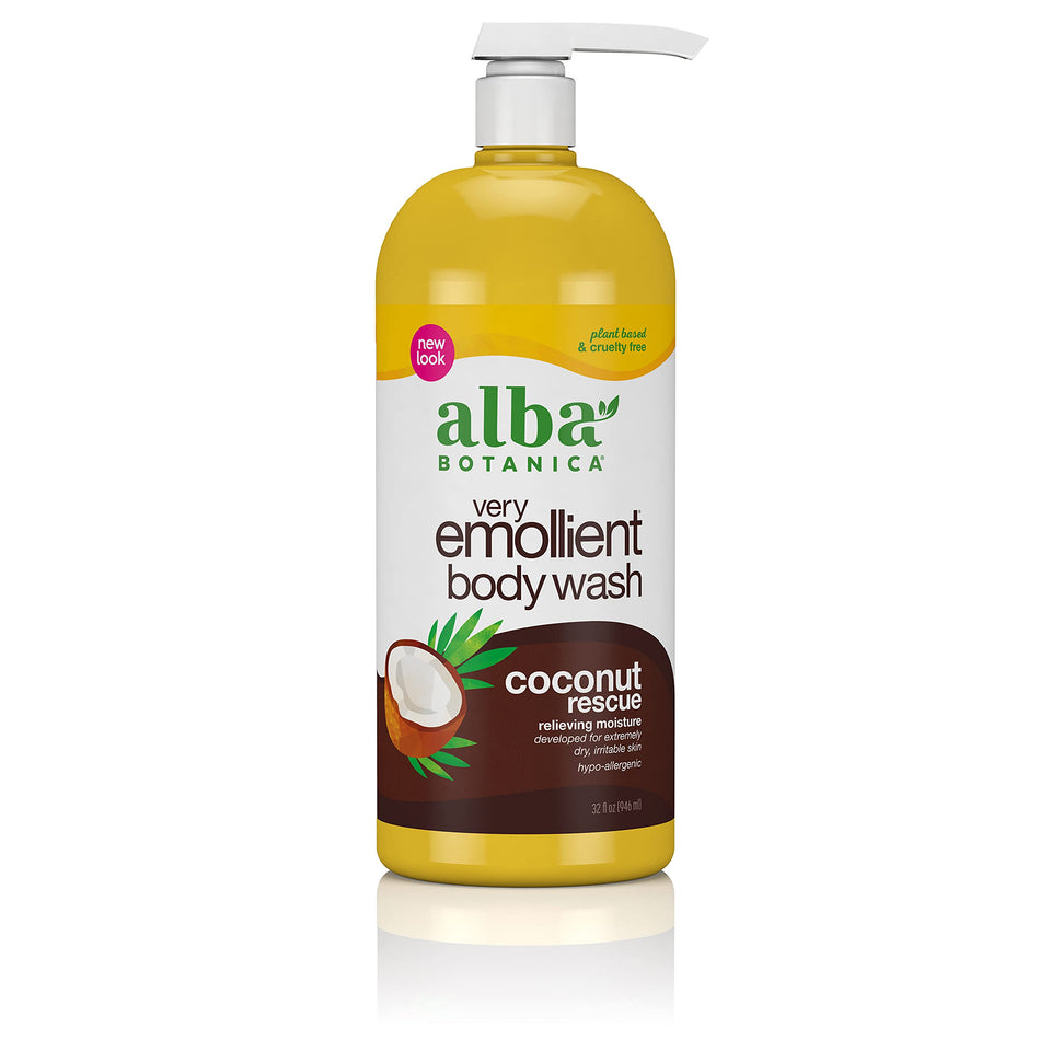 Alba Botanica front bottle view showing coconut rescue packaging and clear product identity