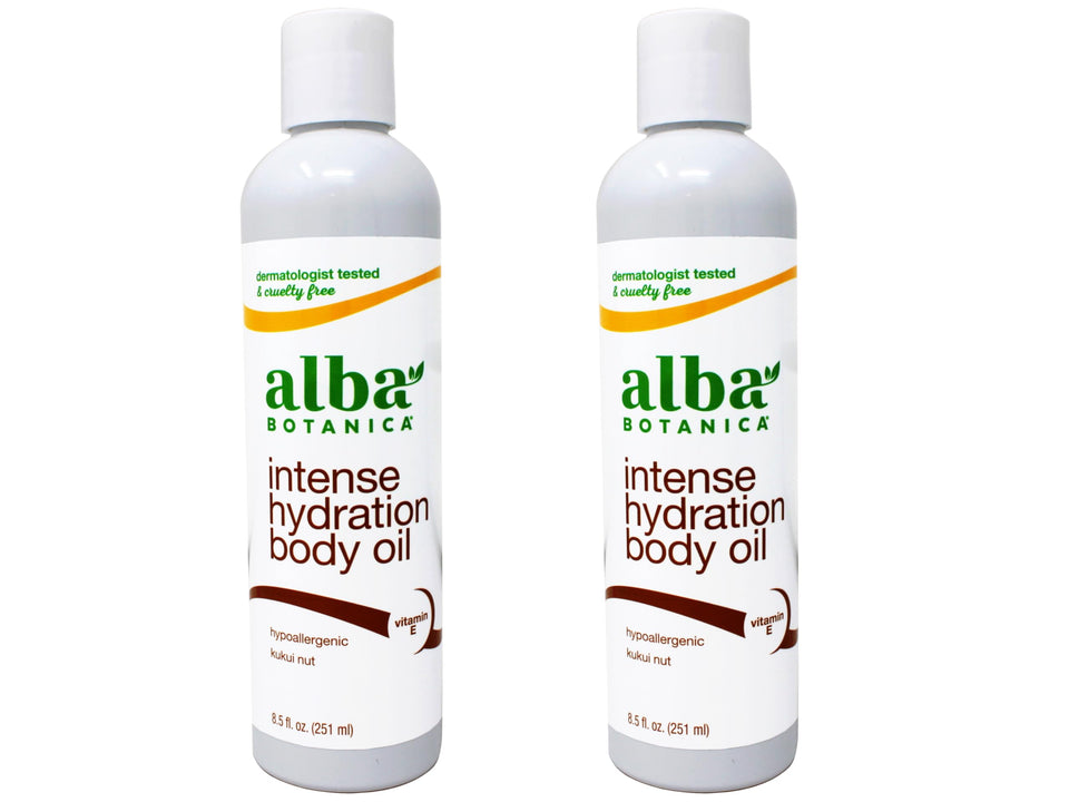 Alba Botanica front packaging showing kukui body oil and natural benefit