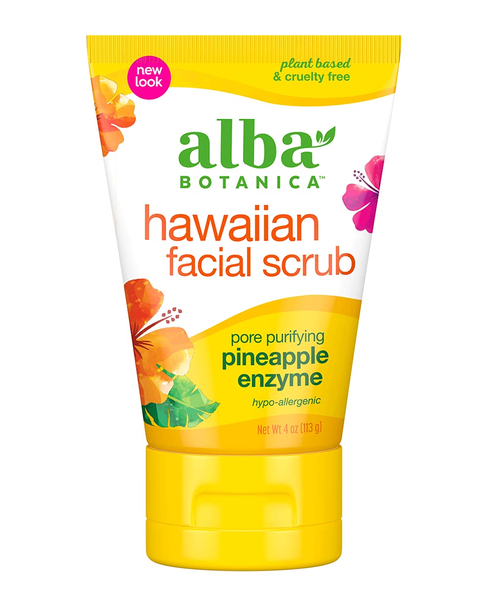 Alba Botanica front tube showing pineapple scrub label and clean packaging benefits