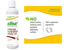 Alba Botanica ingredients label detail showing plant-based formulation benefits