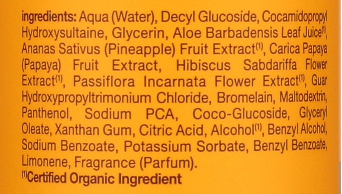 Alba Botanica label showing key ingredients and gentle formulation