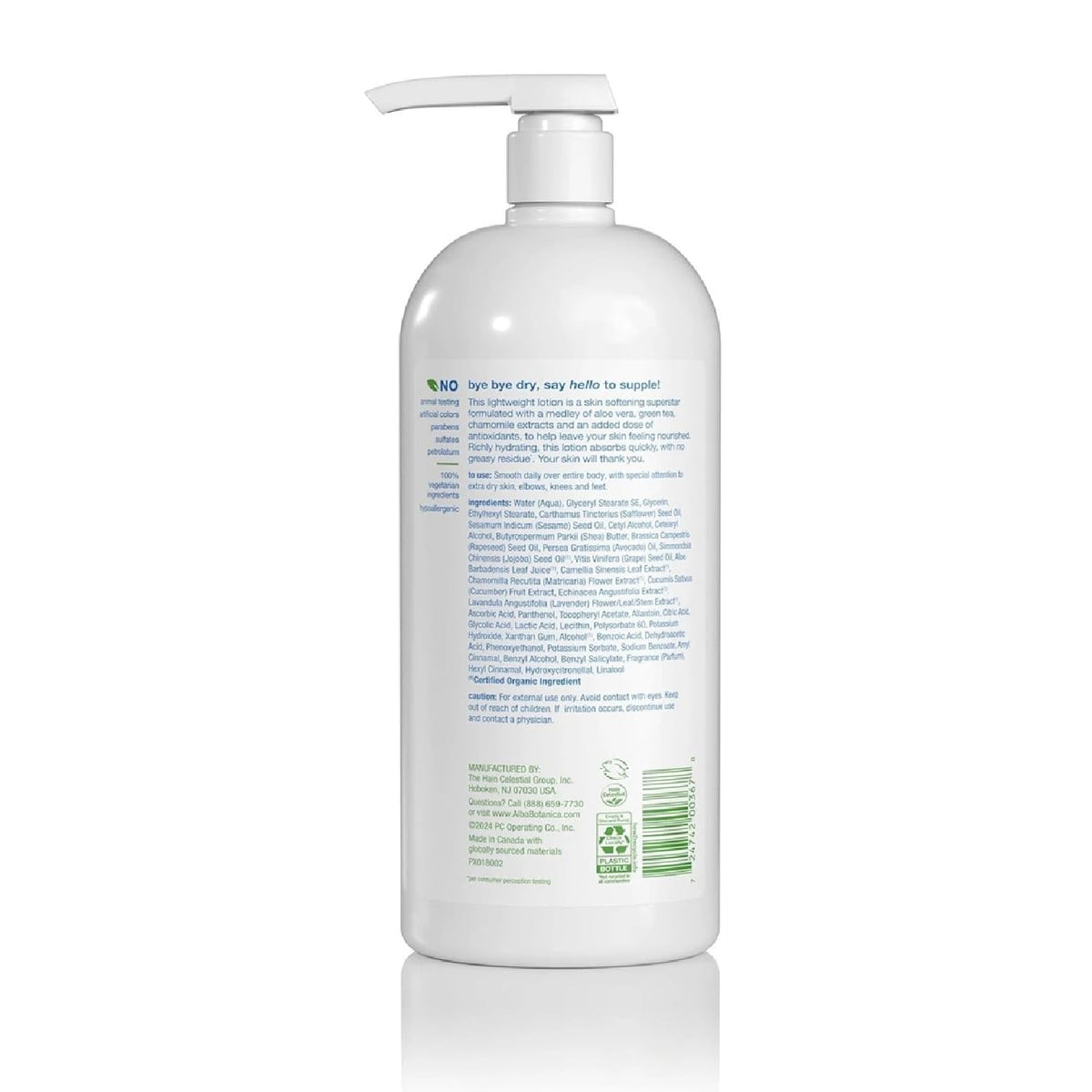 Alba Botanica lotion applied to forearm in lifestyle shot demonstrating visible skin softness