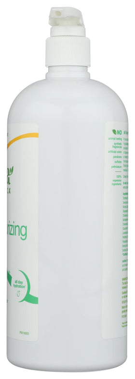 Alba Botanica 32 fl oz bottle held in hand to show large family-size convenience benefit