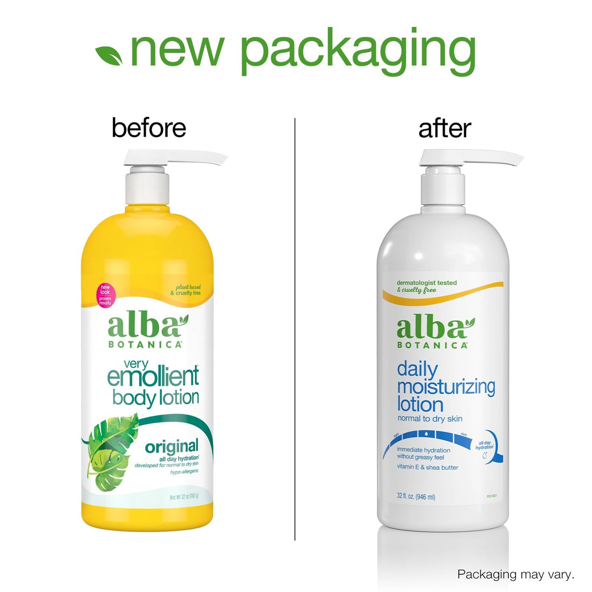 Alba Botanica pump nozzle close-up displaying lotion texture and quick, mess-free dispensing