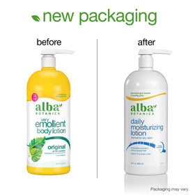 Alba Botanica pump nozzle close-up displaying lotion texture and quick, mess-free dispensing