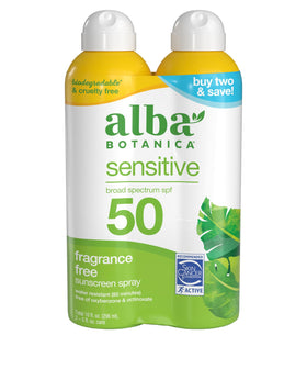 Alba Botanica front packaging showing SPF 50 for visible protection