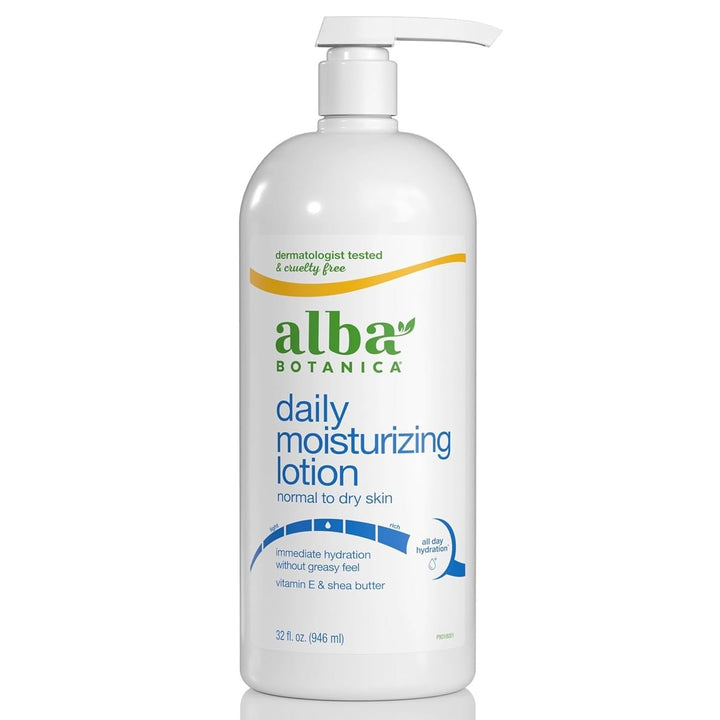 Alba Botanica front packaging showing 32 oz bottle and clear labeling for long-lasting hydration