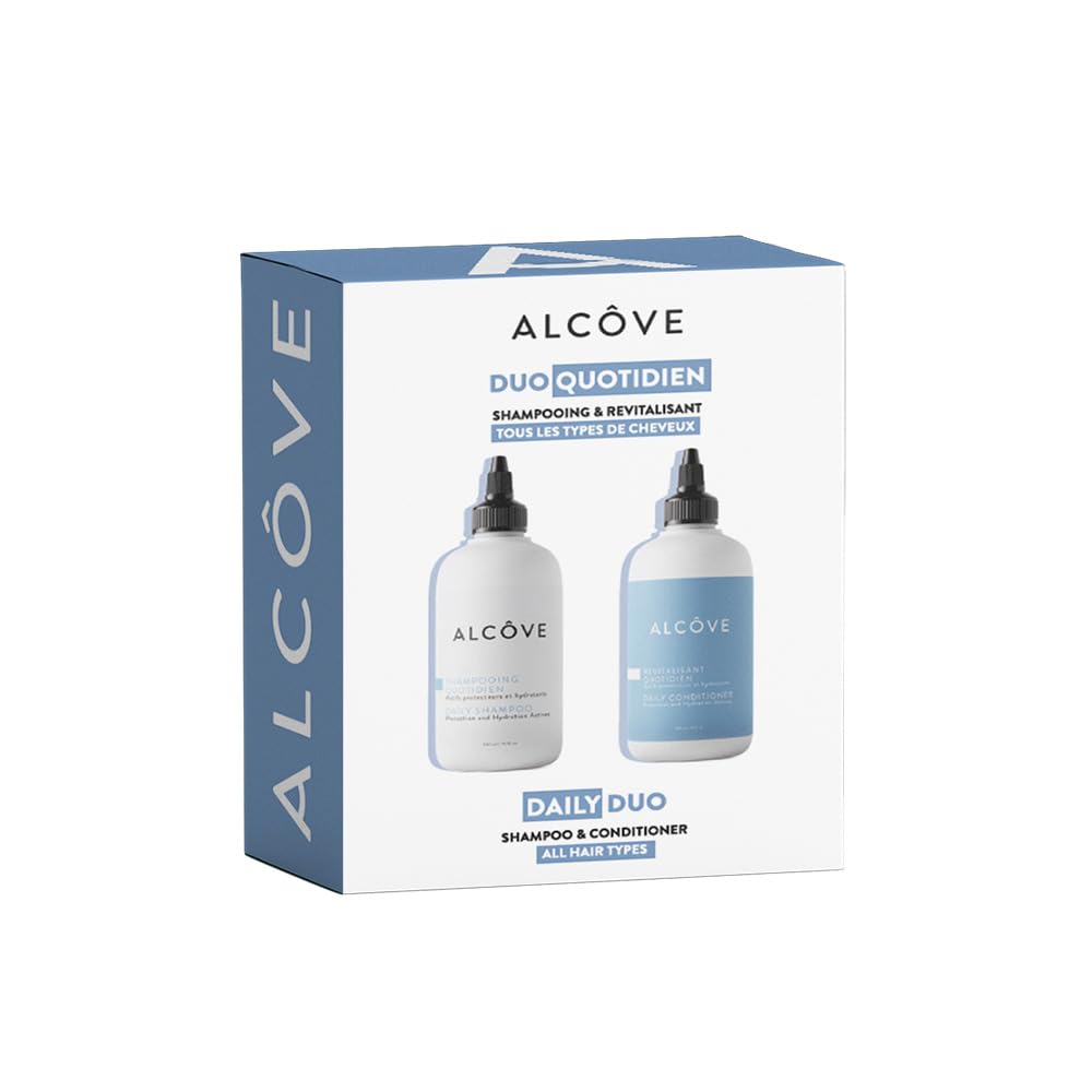 Alcôve front packaging duo showing bottles and label benefits