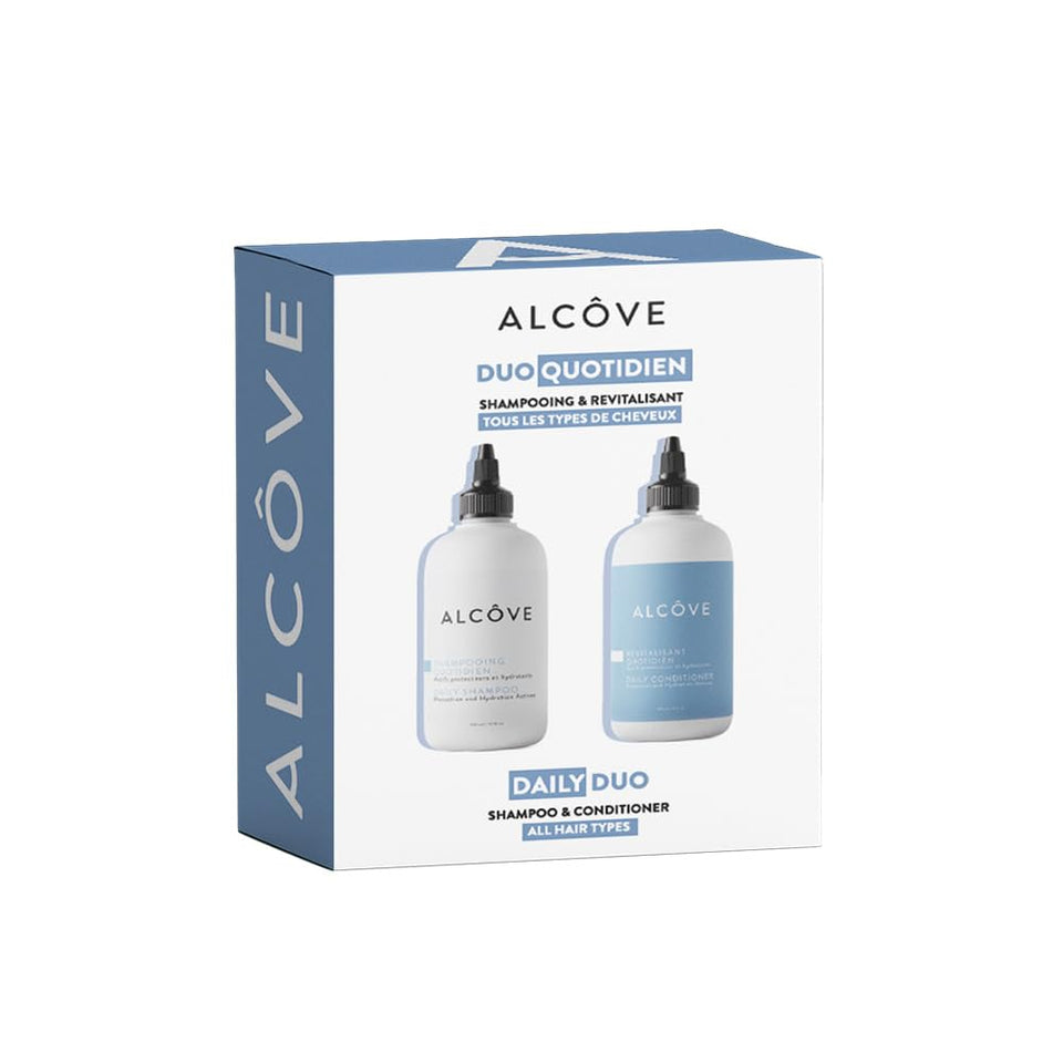 Alcôve front packaging duo showing bottles and label benefits