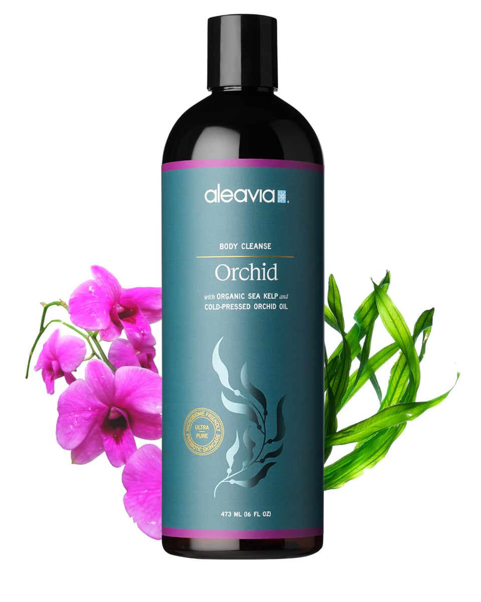 Aleavia bottle front view showing clean packaging and organic branding benefit gentle cleansing