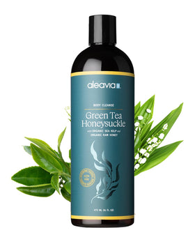 Aleavia front bottle showing label and green tea honeysuckle scent for clear product view