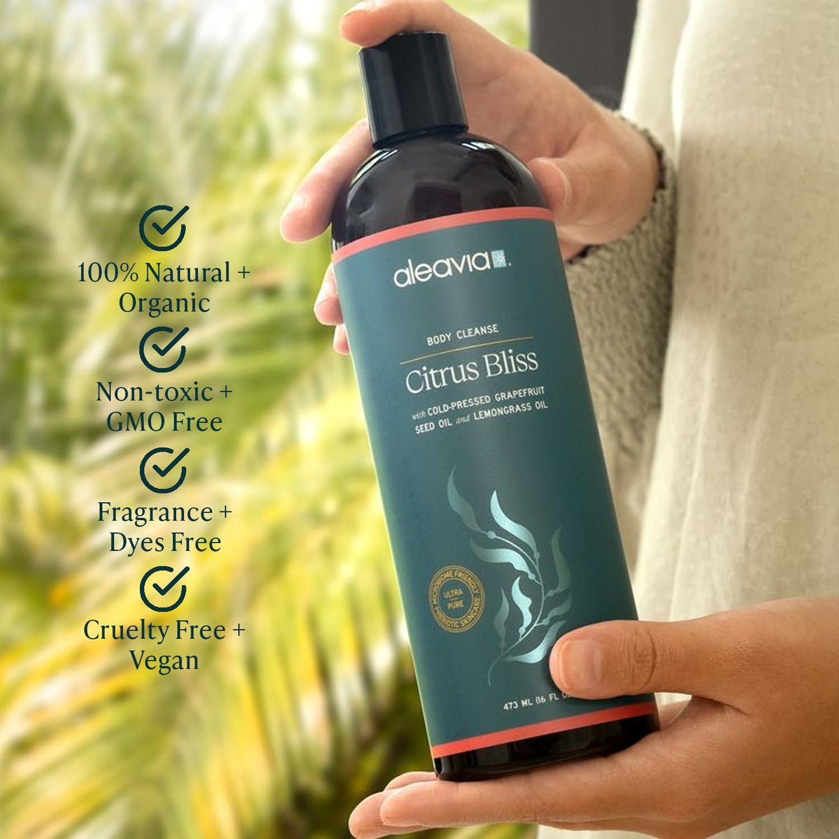 Aleavia label close-up highlighting ingredients list and prebiotic benefit