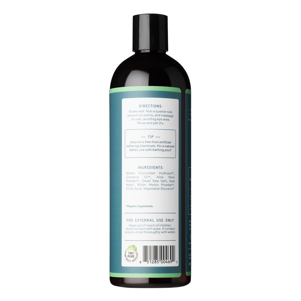 Aleavia label close-up showing ingredients list and organic certifications for transparency