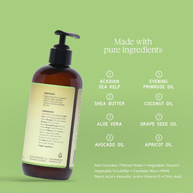 Aleavia pump top and label detail highlighting clean ingredients and easy dispensing