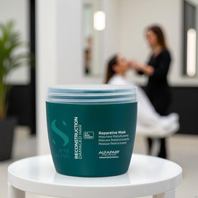 Alfaparf Milano before and after hair comparison showing reduced split ends and shine