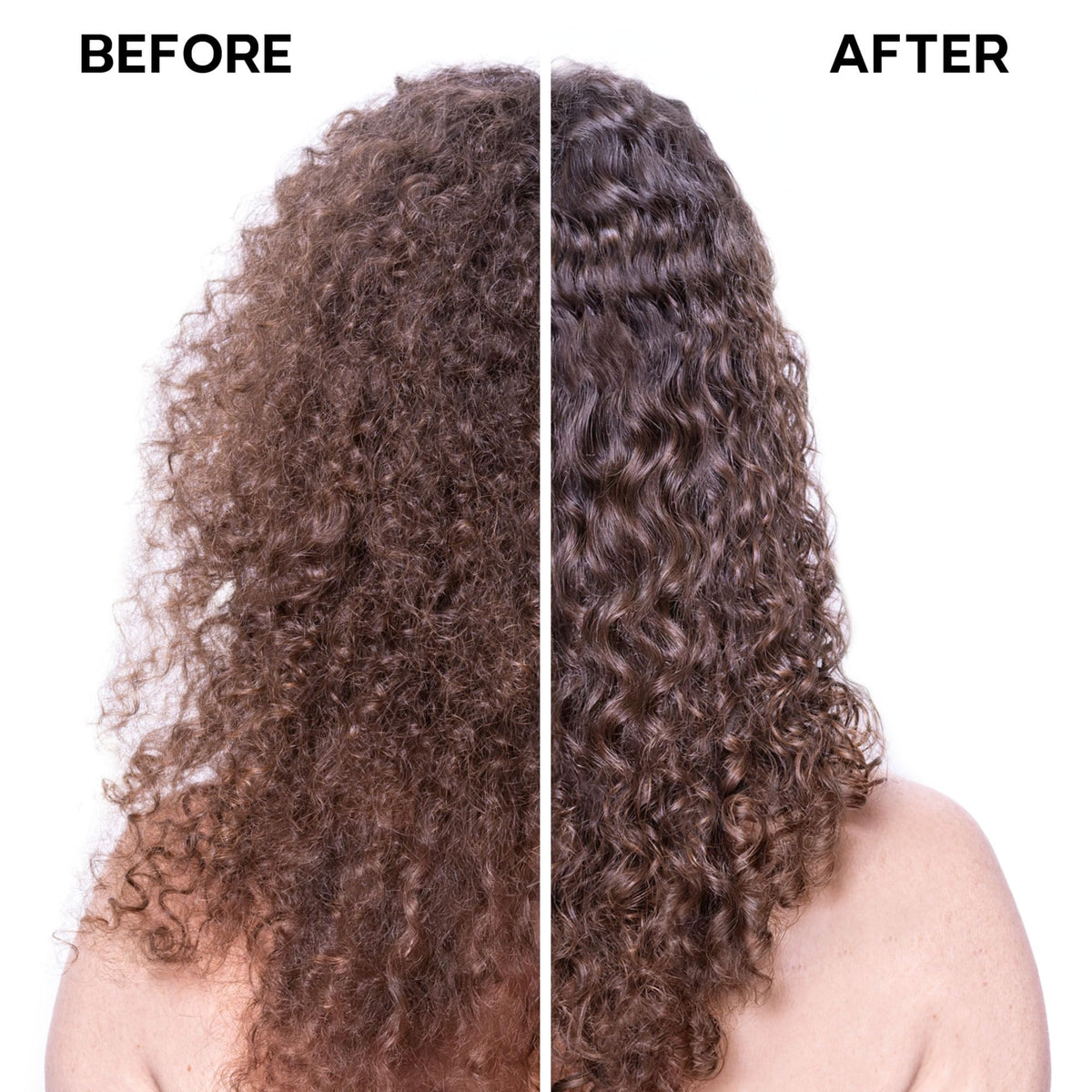 ALFAPARF MILANO before and after on curly hair showing improved definition and reduced frizz