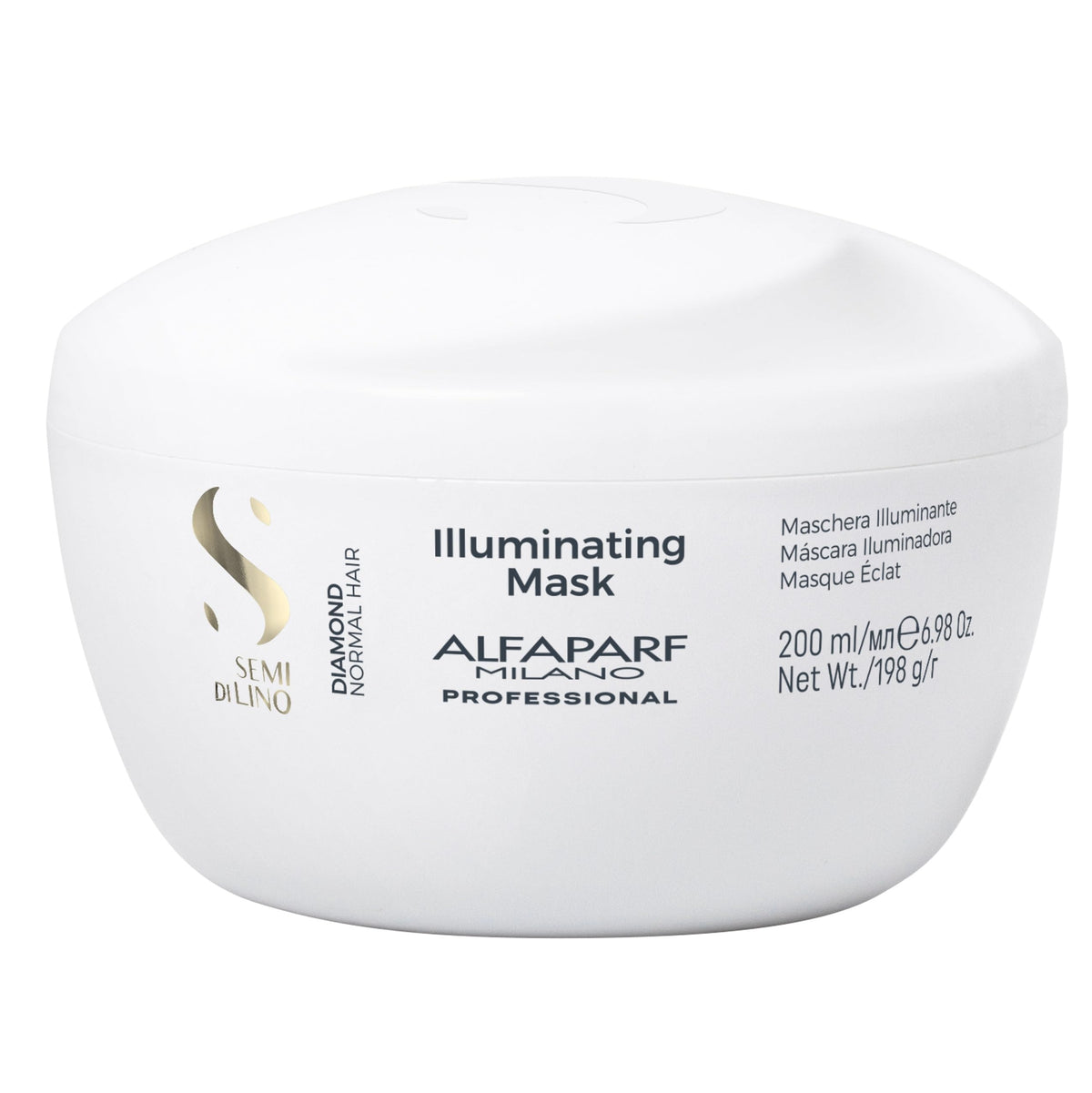Alfaparf Milano jar front view showing product and glossy benefit
