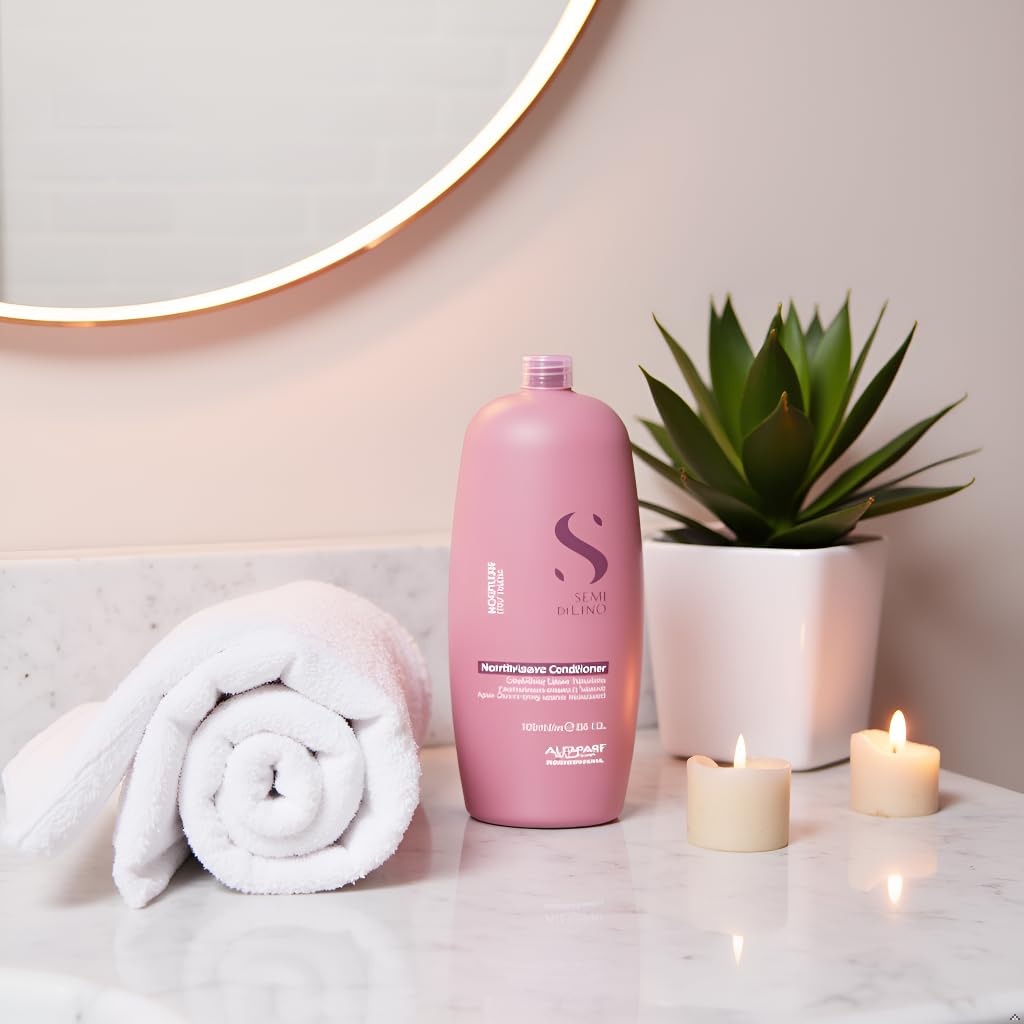 ALFAPARF MILANO bottle on bathroom shelf styled to suggest everyday luxury
