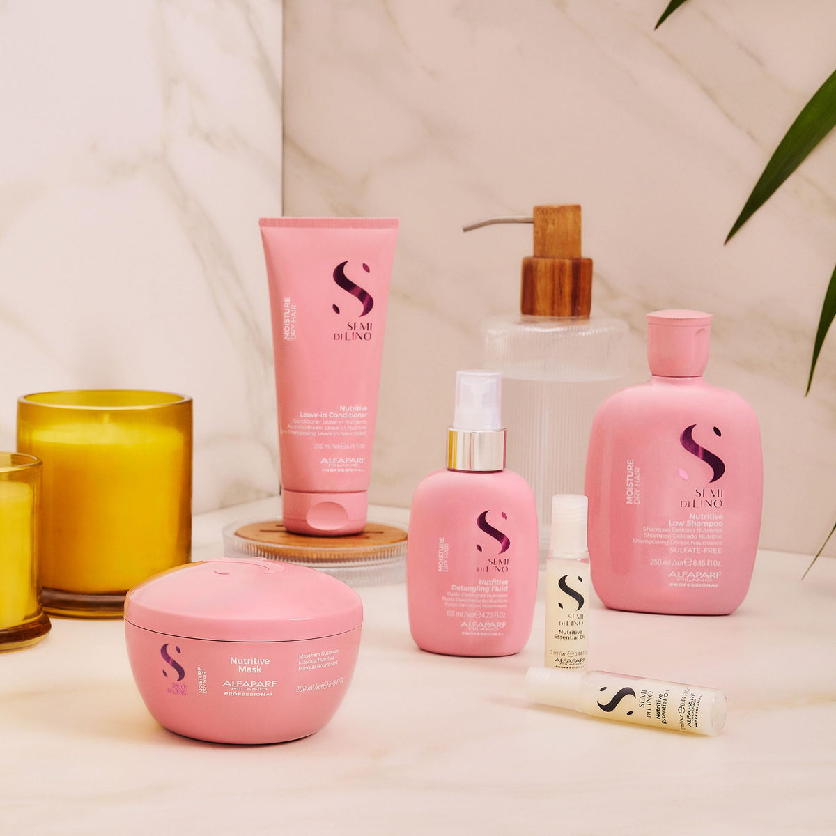 ALFAPARF MILANO lifestyle bathroom shelf displays premium salon product in home