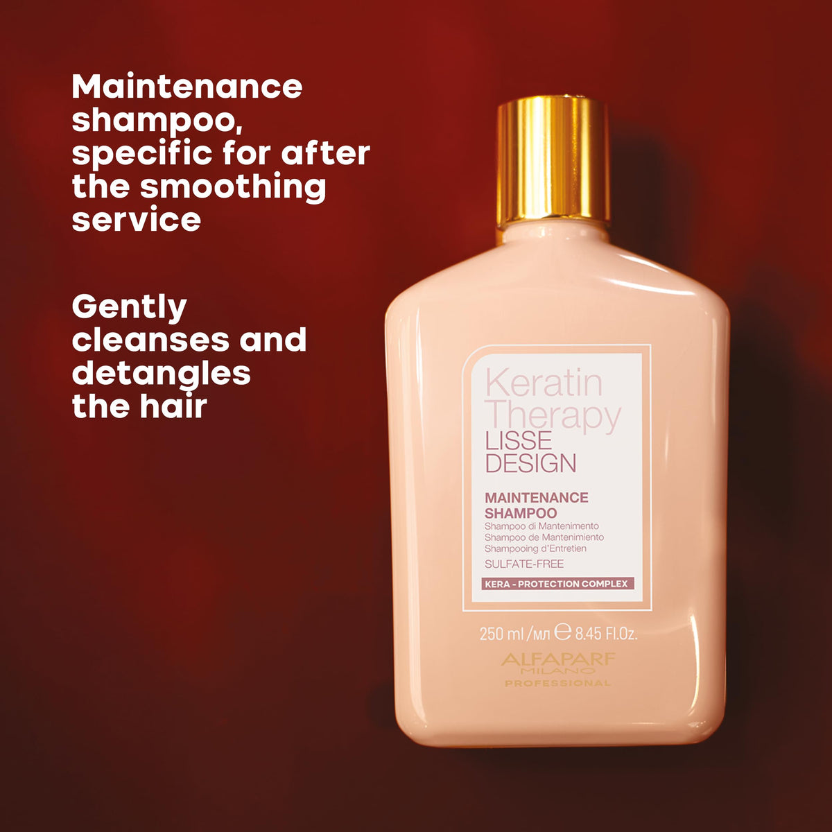 ALFAPARF MILANO bottle beside keratin salon treatment showing compatibility