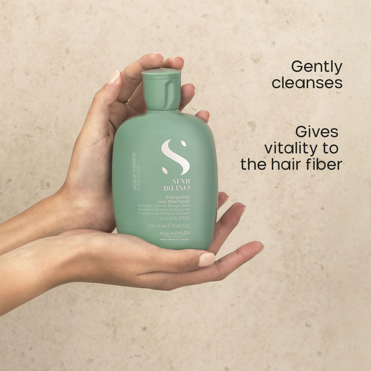 ALFAPARF MILANO creamy foam texture dispensed from pump for gentle cleansing