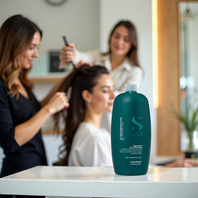ALFAPARF MILANO shampoo placed in bathroom demonstrating everyday use