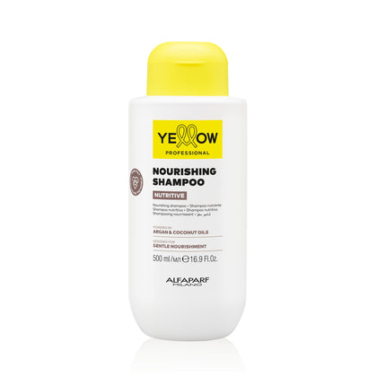 ALFAPARF MILANO front bottle view showing yellow shampoo for nourishing dry hair
