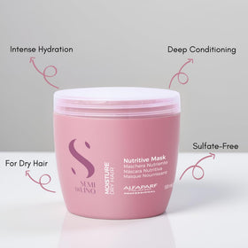 ALFAPARF MILANO mask applied to damp hair showing detangling and nourishment benefit