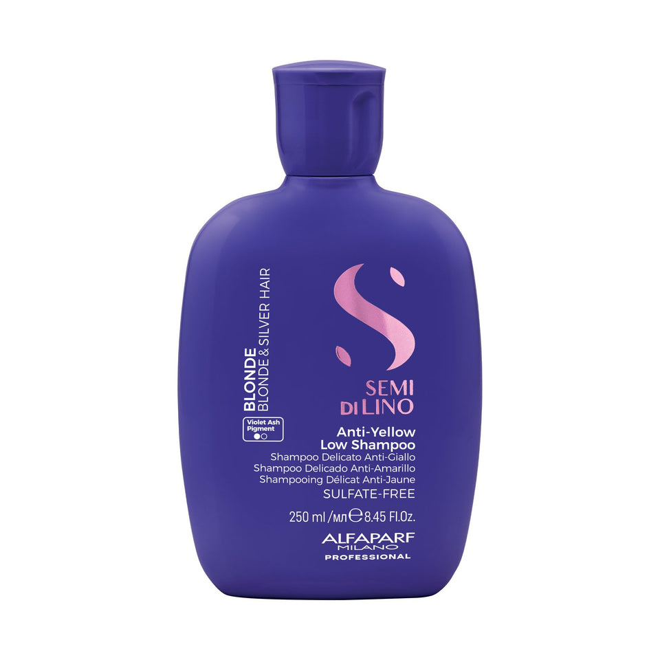 ALFAPARF MILANO front bottle showing purple shampoo for toning and hydration