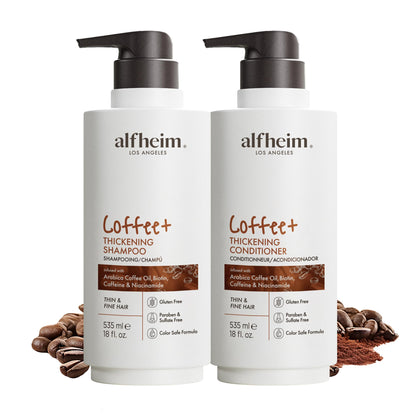ALFHEIM front packaging showing Coffee+ thickening duo and everyday volume
