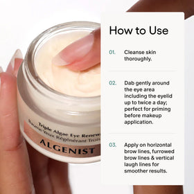 Algenist eye balm next to passport to show TSA-friendly travel size convenience