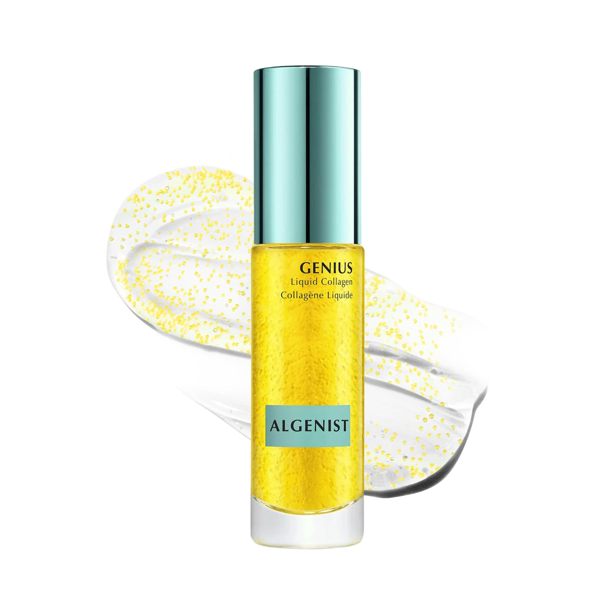 Algenist GENIUS Liquid Collagen front bottle showing product benefit of firming