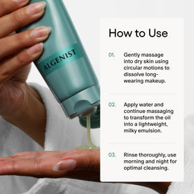 Algenist jar in hand showing 5 fl oz scale and travel-friendly size