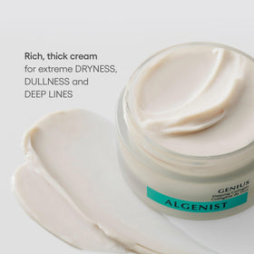 Algenist cream texture close-up revealing buttery formula for deep hydration