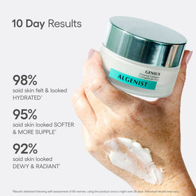 Algenist 2 oz jar beside common items showing compact size and travel friendly