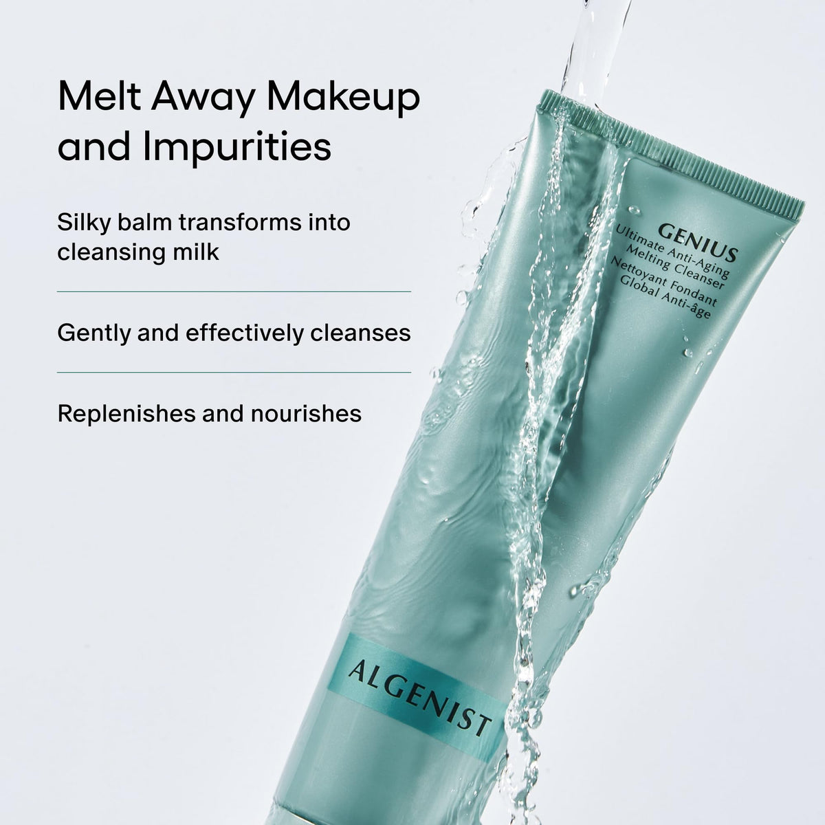 Algenist close-up of balm melting to oil delivering effective makeup removal