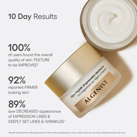 Algenist label close-up emphasizing Alguronic Acid and peptides