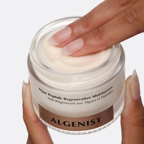 Algenist on bathroom vanity in morning routine for everyday use