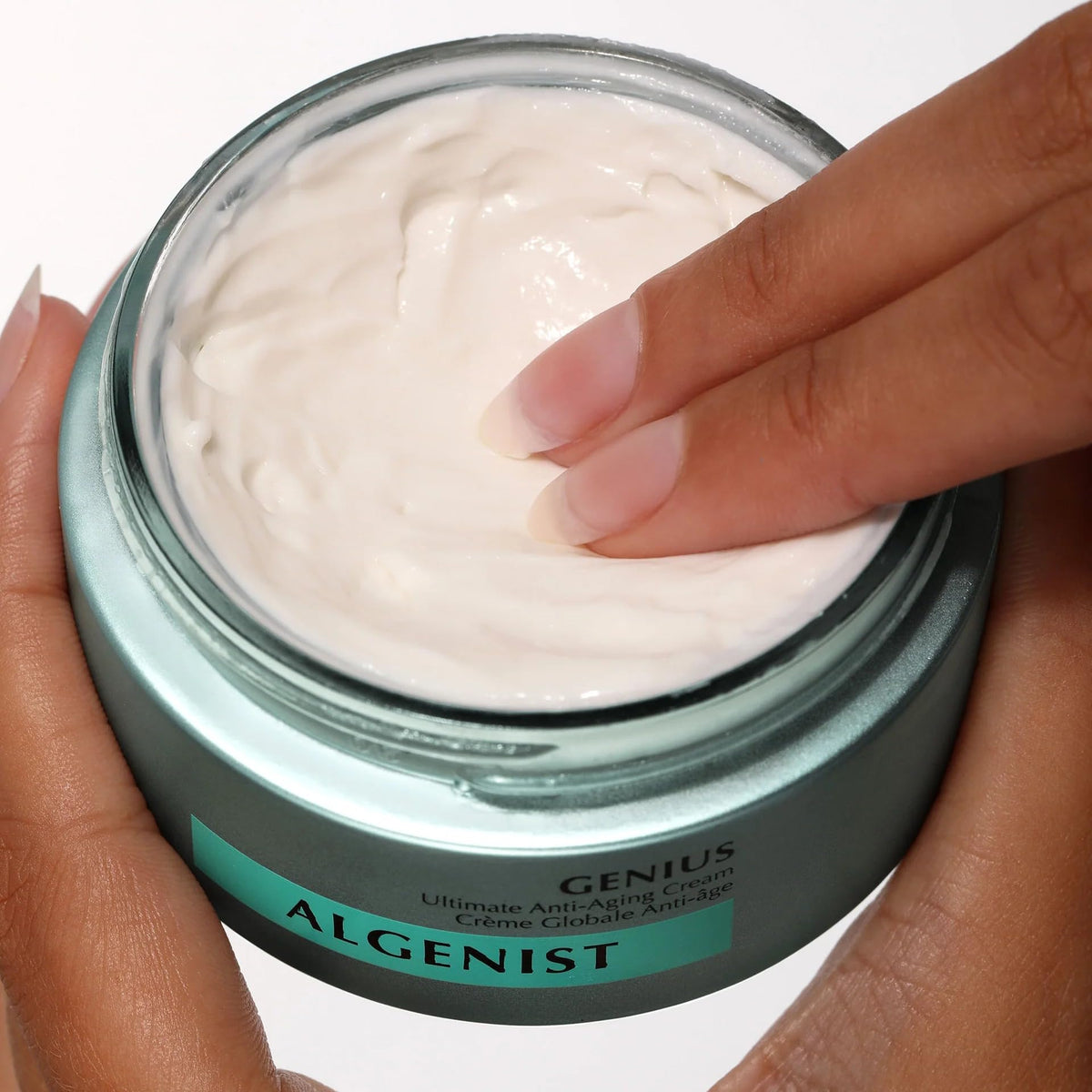 Algenist on bathroom vanity in lifestyle scene for daily skincare ritual