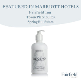 Alice + Co. bottle paired with shampoo travel set for hotel convenience