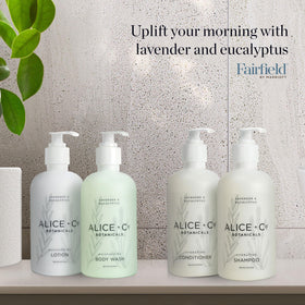 Alice + Co. set in spa shower setting suggesting relaxing, aromatic benefit