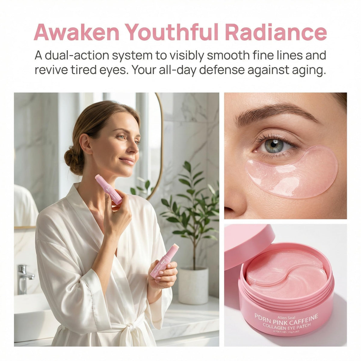 Alien Seal applying balm under-eye to visibly hydrate and reduce fine-line appearance