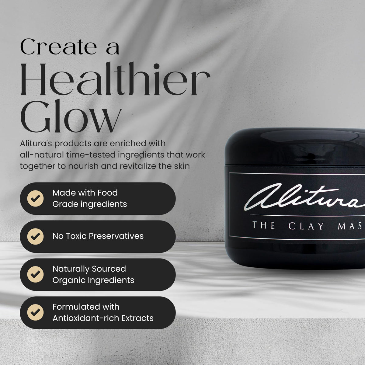 Alitura mask on bathroom counter staged for at-home spa routine promoting relaxation