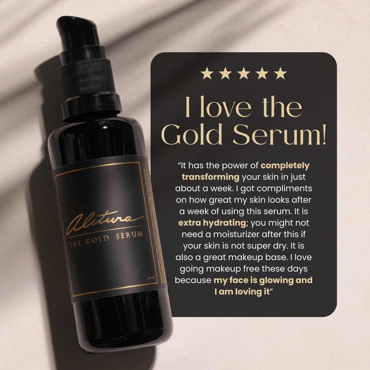 Alitura gold serum lifestyle on bathroom vanity suggesting daily skincare ritual benefit