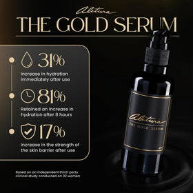 Alitura gold serum texture drop on fingertip showing hydrating consistency benefit