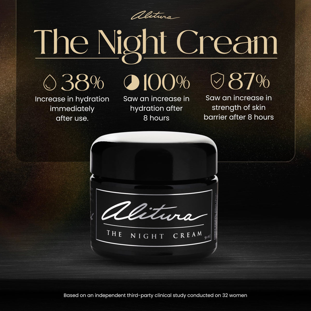 Alitura night cream on bedside table lifestyle scene for restorative sleep benefit